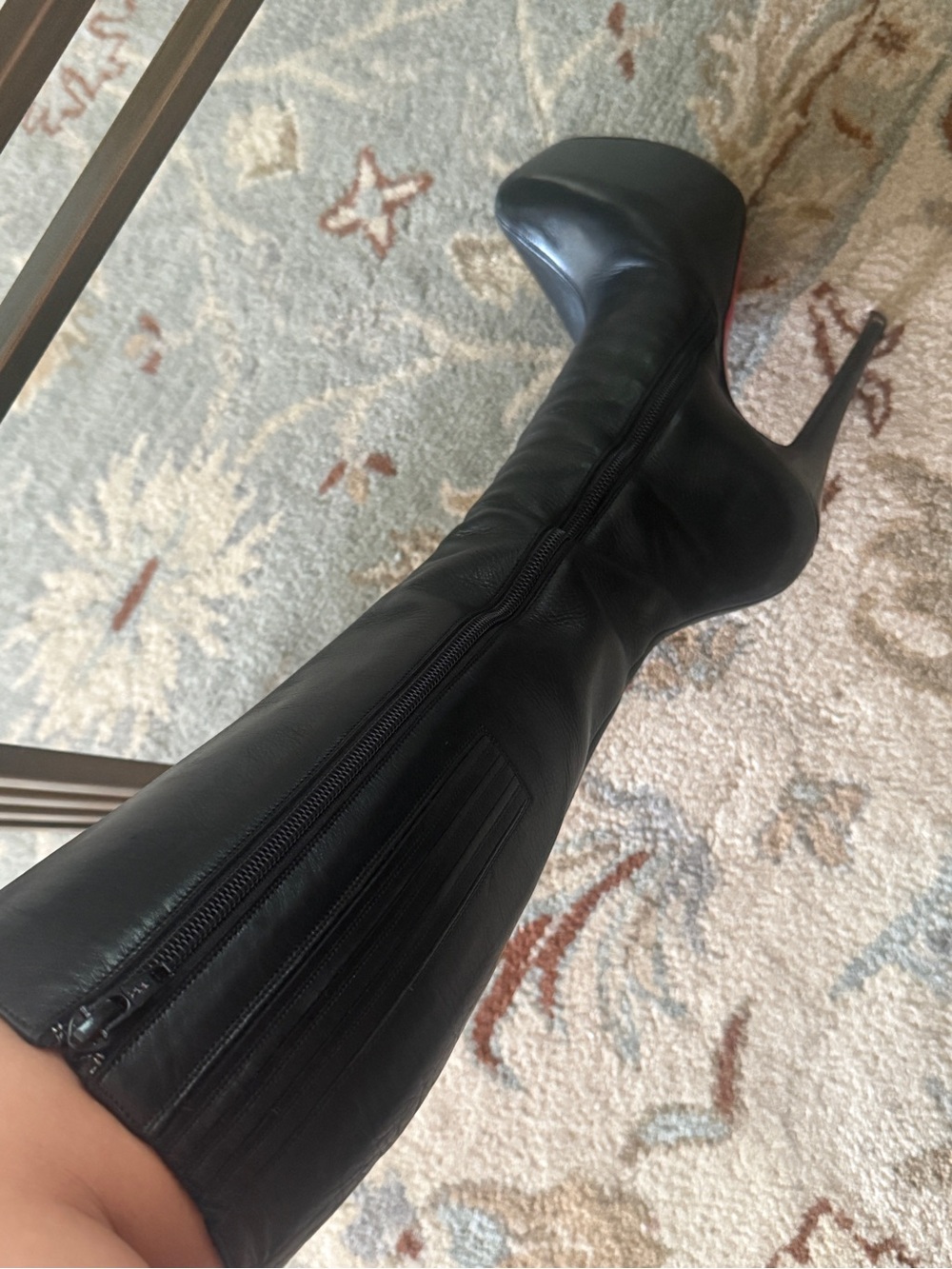 Christian Louboutin Black Leather Over-the-Knee Platform Stilettos - Picture 3 of 16
